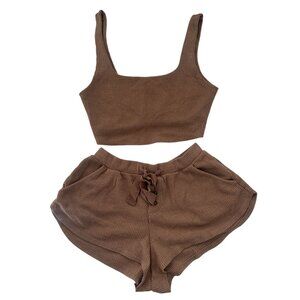 Abercrombie & Fitch Brown Waffle Knit Lounge Set Small Womens 2-Piece